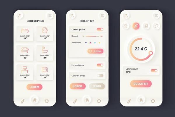 Smart Home unique neomorphic mobile app design kit