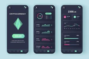 Cryptocurrency mining unique neomorphic mobile app design kit vector