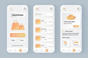 Online shopping unique neomorphic mobile app design kit vector