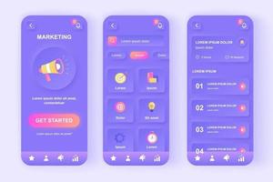 kit de diseño de aplicaciones móviles neomórficas único de marketing digital