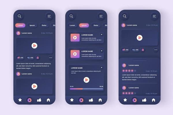 Video Tube unique neomorphic mobile app design kit