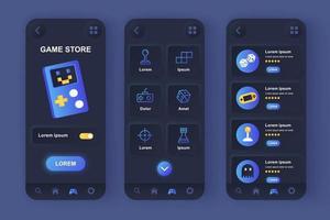 Game store unique neomorphic mobile app design kit vector