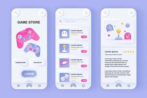 Game store unique neomorphic mobile app design kit vector