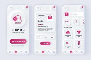 Online shopping unique neomorphic mobile app design kit vector