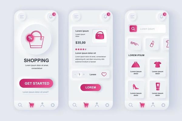 Online shopping unique neomorphic mobile app design kit