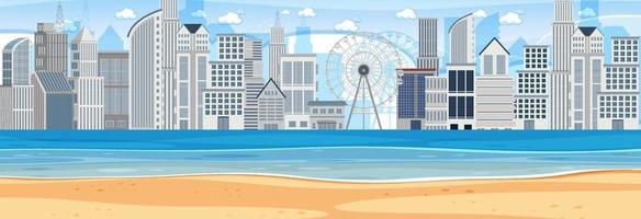 Beach horizontal scene at day time with city background vector