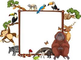 Banner vacío con animales salvajes sobre fondo blanco. vector