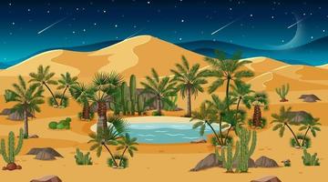 paisaje de bosque desértico en la escena nocturna con oasis vector