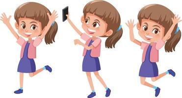 Set of a girl with different positions vector