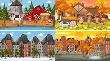 Set of different nature scenes background with people vector