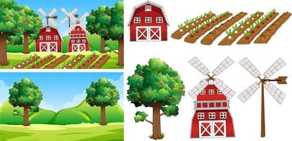 Farm element set isolated with farm scence vector