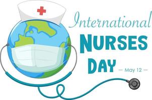 Happy international nurses day font with the earth wearing mask vector