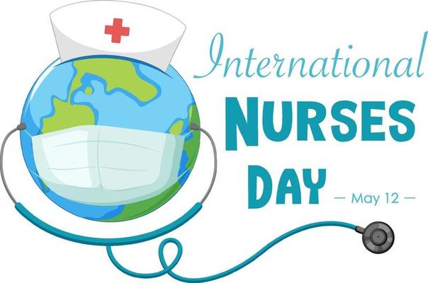 Happy international nurses day font with the earth wearing mask