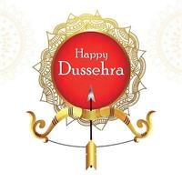 Happy dussehra invitation greeting card with golden bow and arrow on white background vector