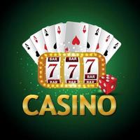 Casino gambling game with vector playing card and slot machine and casino chips