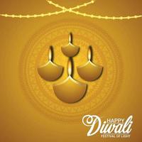 Happy diwali vector illustration with creative paper diwali diya