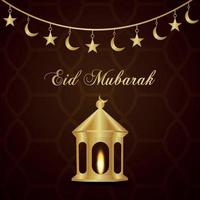 Eid mubarak invitation greeting card with creative golden lantern vector