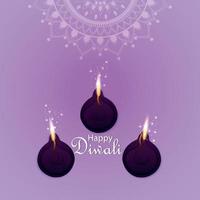 Ilustración de vector de tarjeta de felicitación de invitación de feliz diwali con lámpara de aceite de vector creativo sobre fondo púrpura
