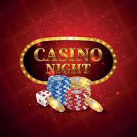 Casino gambling game with gold coin, chips and dice on red background vector