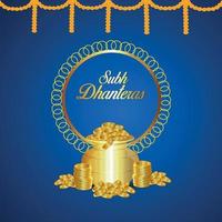 Dhanteras sale greeting card and banner with lotus flower and gold coin with kalash vector
