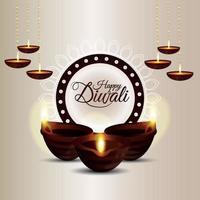 feliz festival de diwali con celebración de velas vector