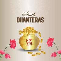 Dhanteras sale background with Coin Pot and diya vector