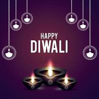 Happy diwali celebration greeting card with creative diwali diya oil lamp vector