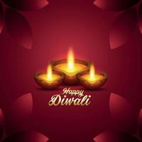 Happy diwali invitation greeting card with vector diwali diya