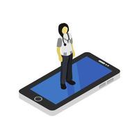 Isometric Doctor Online On Smartphone vector