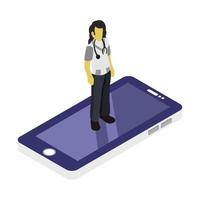 Isometric Doctor Online On Smartphone vector