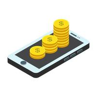 Isometric Donate Money Online On Smartphone vector