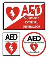 Establecer símbolo etiqueta de señal AED sobre fondo blanco. vector