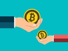 concepto de bitcoin mano sujetando dar una medalla bitcoin