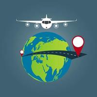Fondo del concepto de viajes mundiales, aviones que vuelan alrededor del mundo ilustración vectorial. vector
