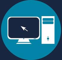 Computer icon.Single flat on the circle on blue background vector