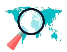 Magnifying glass on background map world Simple design style.vector illustration vector