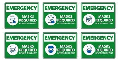 Emergency Symbol Masks Required Beyond This Point Sign vector