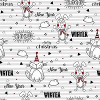 Christmas seamless pattern. Doodles objects isolated on white background. Vector illustration. Print for wrapping paper, wallpaper, fabric.