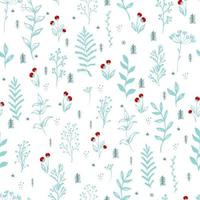 Winter berry branch seamless pattern. Berry holly rowan background Christmas light blue.
