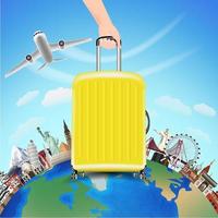 travel around the world with airplane and bag vector