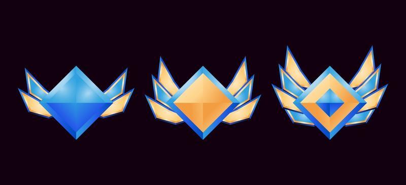 game ui golden diamond rank badge medals with wings set