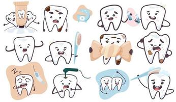 Set of cute teeth. Dentistry concept of dental examination. Vector illustration in flat style isolated on background.