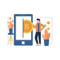 Vector illustration of cryptocurrency or bitcoin, suitable for landing pages, UI, web sites, mobile applications, editorials, posters, leaflets, articles, and banners
