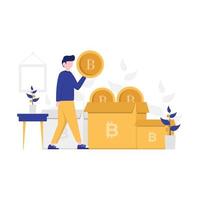 Vector illustration of cryptocurrency or bitcoin, suitable for landing pages, UI, web sites, mobile applications, editorials, posters, leaflets, articles, and banners