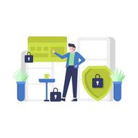 people enjoy important data and file security services on computers and websites vector illustration, suitable for landing page, ui, website, mobile app, editorial, poster, flyer, article, and banner