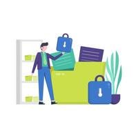 people enjoy important data and file security services on computers and websites vector illustration, suitable for landing page, ui, website, mobile app, editorial, poster, flyer, article, and banner