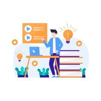 people enjoy online learning courses to add new skills vector illustration, suitable for landing page, ui, website, mobile app, editorial, poster, flyer, article, and banner