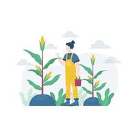 a farmer grows and harvests fruits and vegetables vector illustration, suitable for landing page, ui, website, mobile app, editorial, poster, flyer, article, and banner