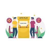 gamers play games on PC, mobile, console and vr vector illustration, suitable for landing page, ui, website, mobile app, editorial, poster, flyer, article, and banner