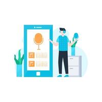 people are recording dialogue podcasts and being listened to by listeners vector illustration, suitable for landing page, ui, website, mobile app, editorial, poster, flyer, article, and banner